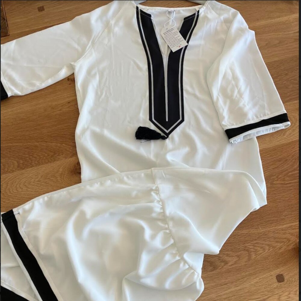 Sailor Blue White Tassel V-Neck Midi Dress